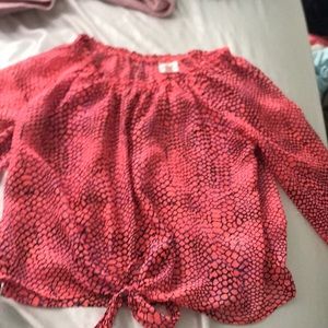 Pink/orange and dark blue top